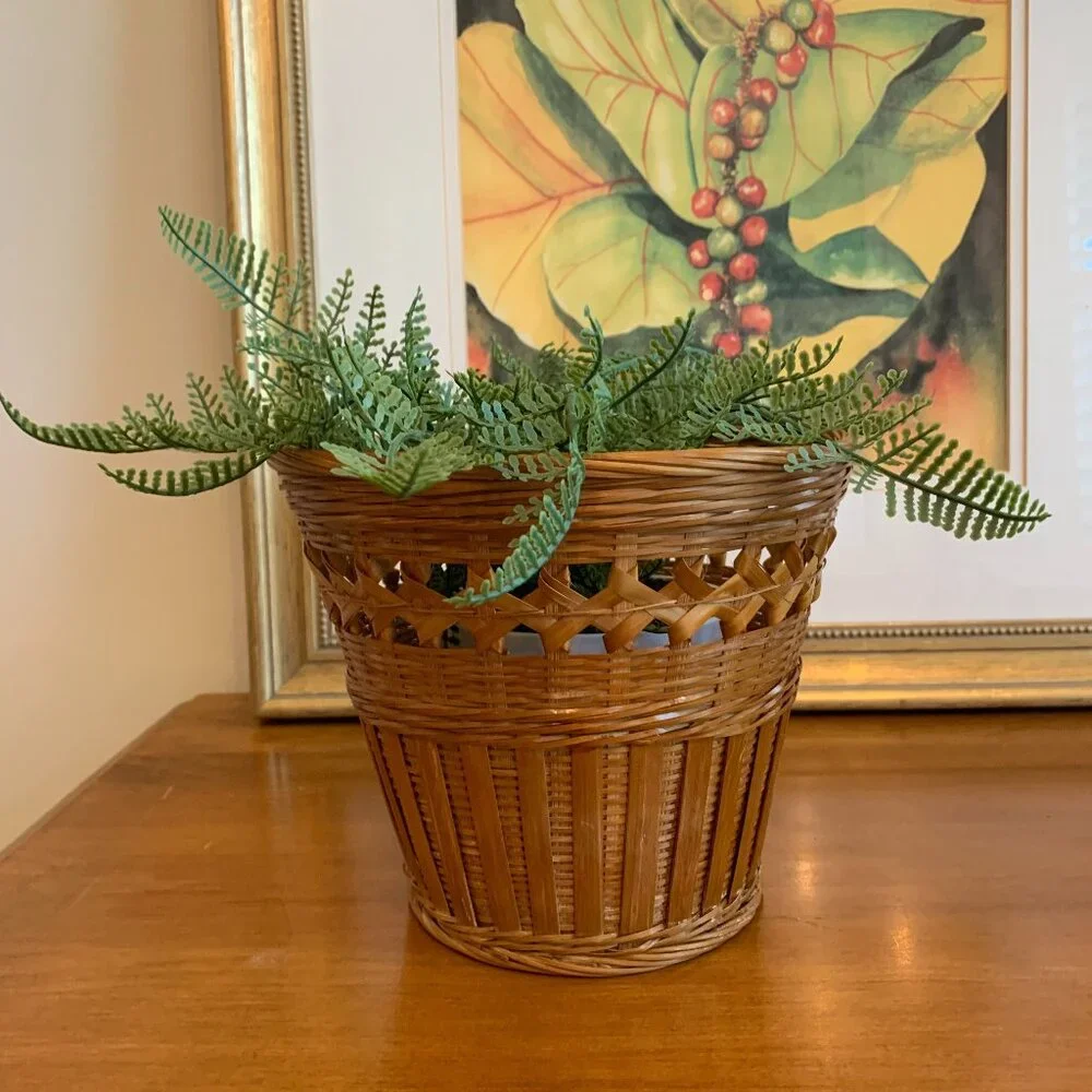 Vintage Boho Woven Rattan Hand Crafted Plant Holder Basket